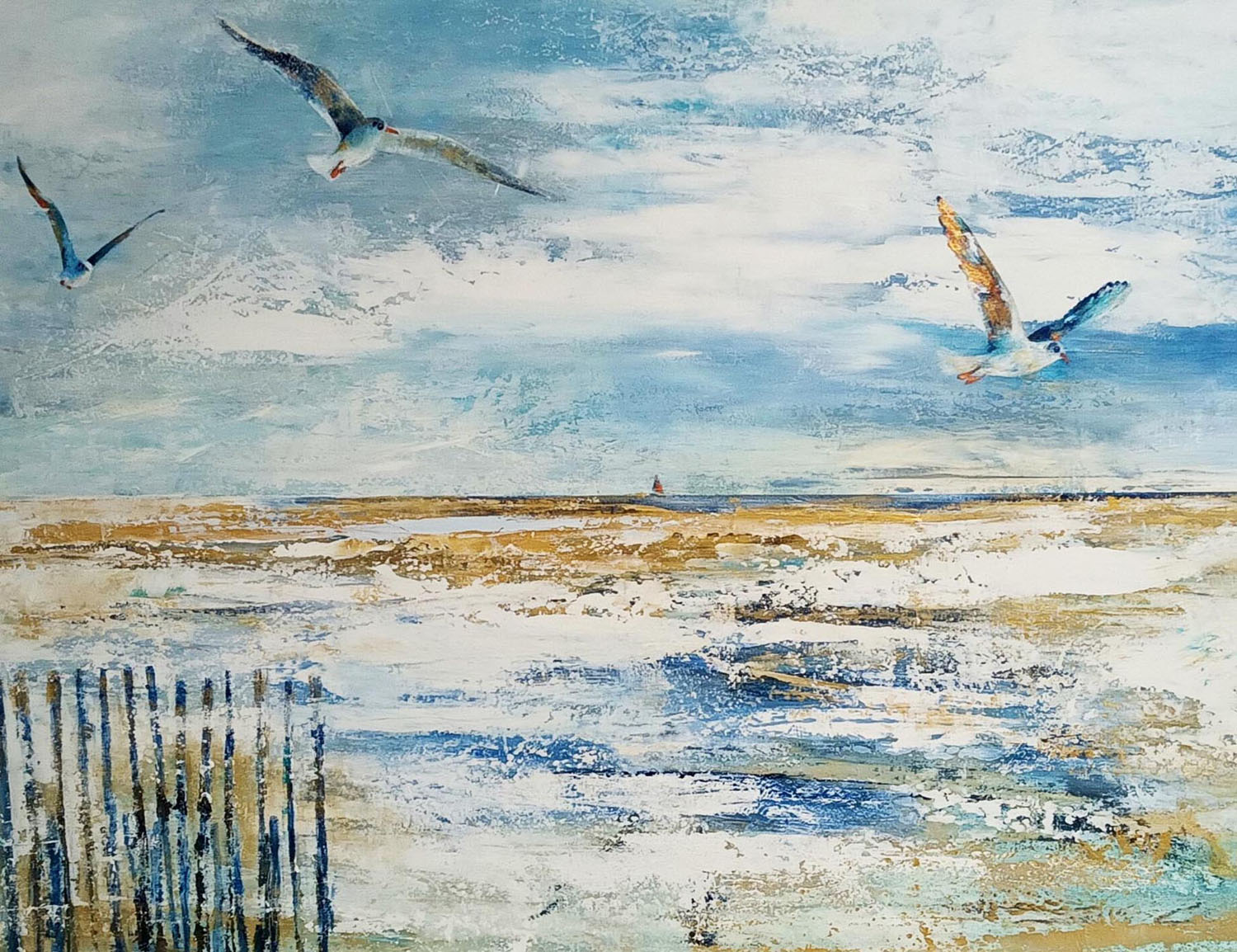 GLAMOUR GULLS PAINTING 130 X 100 CM - Jane Heyes Artist - LEtoile dArt Narbonne France