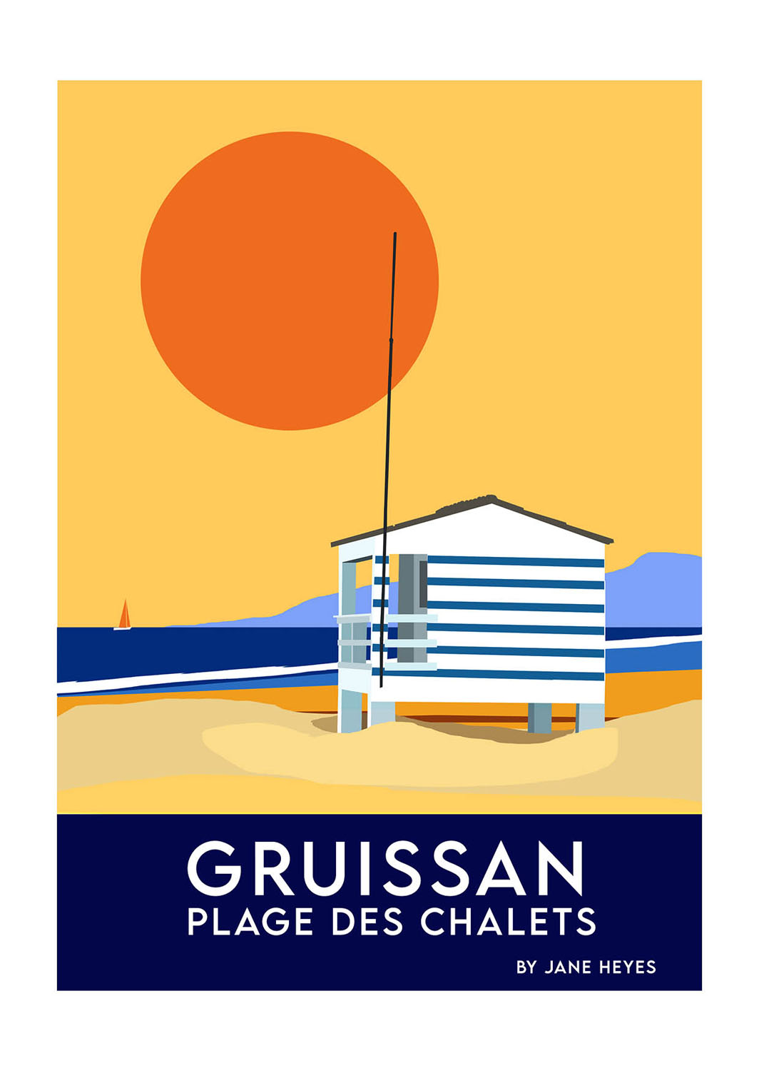 GRUISSAN PLAGE DES CHALETS ORANGE SKY - Jane Heyes Artist - LEtoile dArt Narbonne France