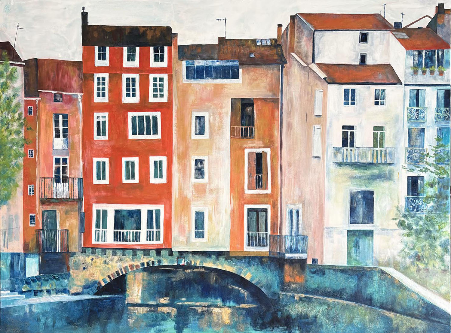 PONT DES MARCHANDS PAINTING 130 X 100 CM - Jane Heyes Artist - LEtoile dArt Narbonne France