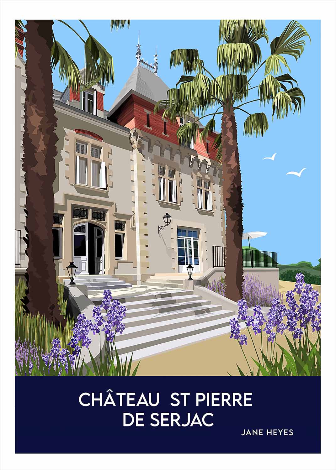 Jane Heyes Art Affiche Narbonne Poster Chateau St Pierre de Serjac s
