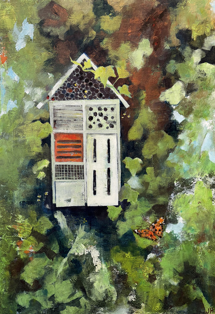 Insect hotel from the garden of Chateau St Pierre de Serjac 30cm x 40cm Jane Heyes lEtoile dArt Narbonne