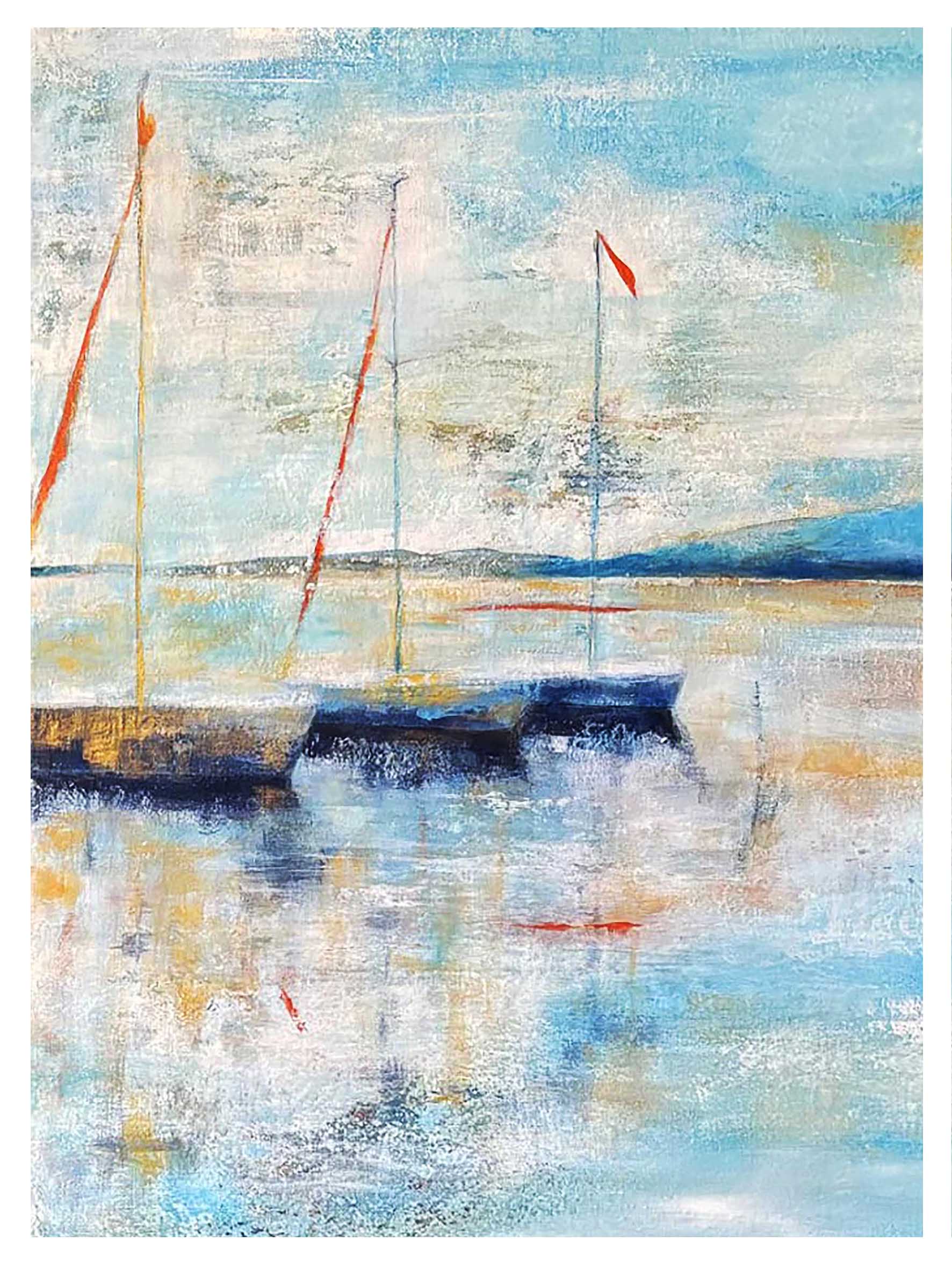 PEYRIAC 3 BOATS 30x40 A4 letoile dArt Jane Heyes Artist Narbonne